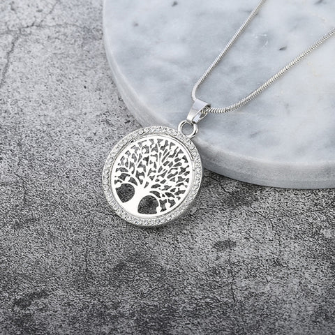 Tree of Life Hot Crystal Round Small Pendant Necklace