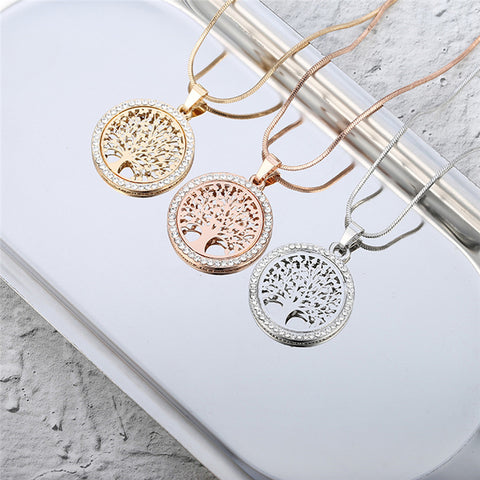 Tree of Life Hot Crystal Round Small Pendant Necklace