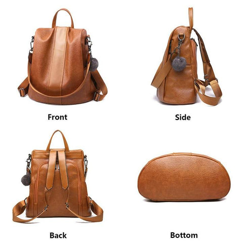 Premium Leather Waterproof 3 Way Anti Theft Women's Backpack