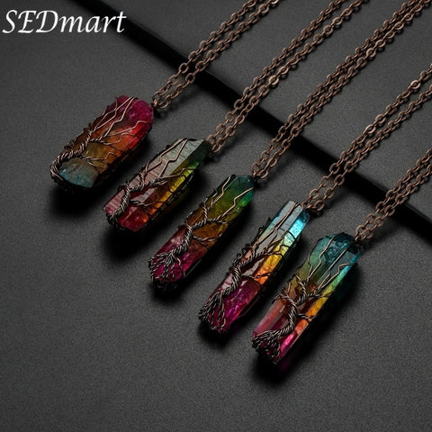 Rainbow Stone Tree of life Pendant Necklace