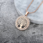 Tree of Life Hot Crystal Round Small Pendant Necklace