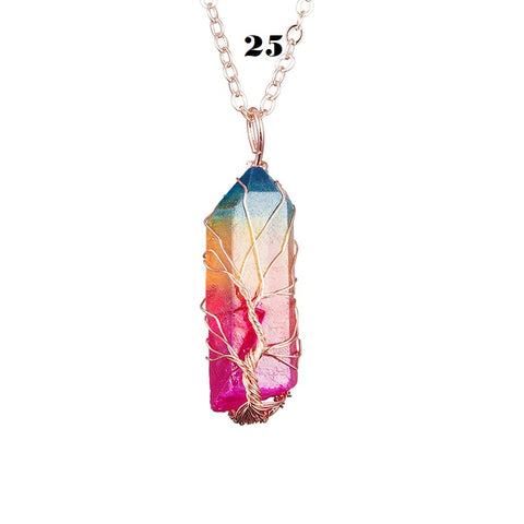 Rainbow Stone Tree of life Pendant Necklace